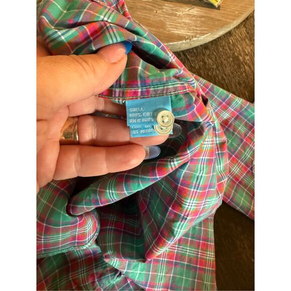 J. McLaughlin Mens Green Pink Blue Button Down Shirt sz M EUC - Picture 7 of 7